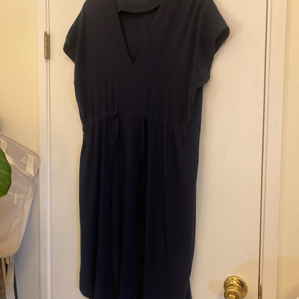 7115 by Szeki Midnight Blue Midi Wrap Dress